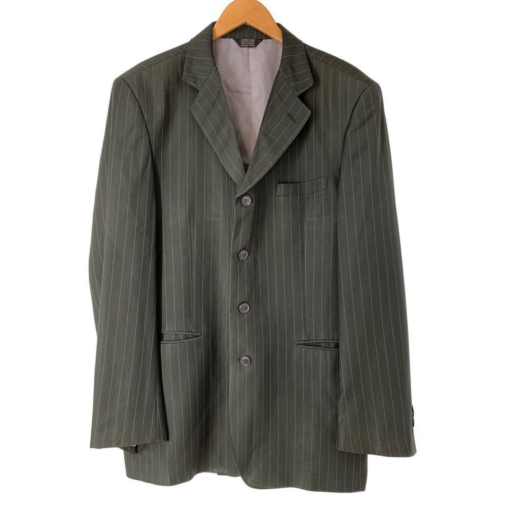 VTG Men’s Ricardo Gray Pinstripe Suit Coat Blazer 4 Button Size 42L 5398 Italian